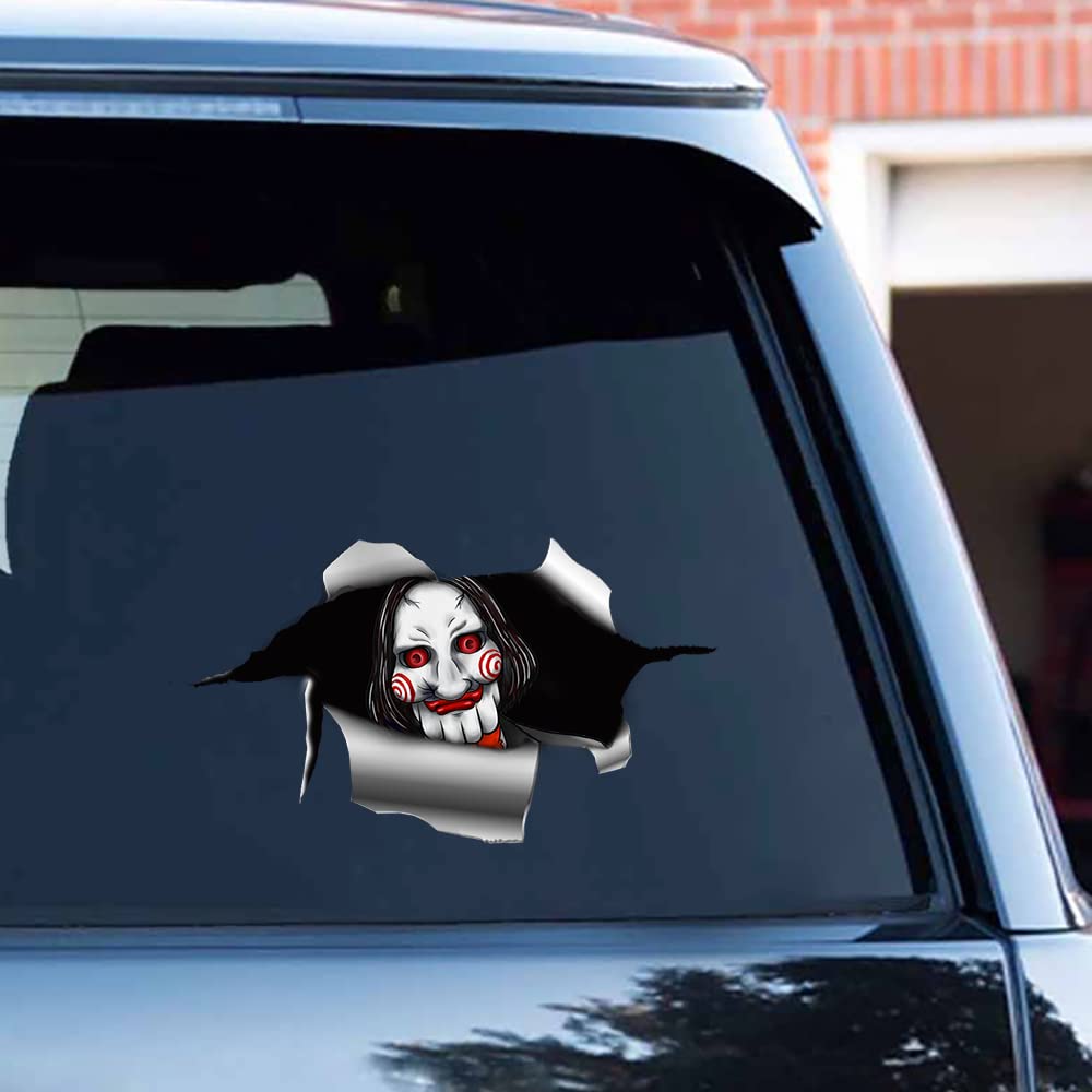 2 figure horror di Halloween che sbirciano adesivi per auto, 3D classici personaggi del film horror in vetro, adesivi verticali per dito medio, decalcomanie per paraurti e finestrini dell'auto