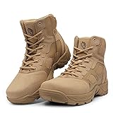 derlychug Men's Military Tactical Combat Boots Side Zipper Lightweight Outdoor Hiking Boots Work Walking Desert Breathable Hunting Trekking Boots（Sand,42 Image