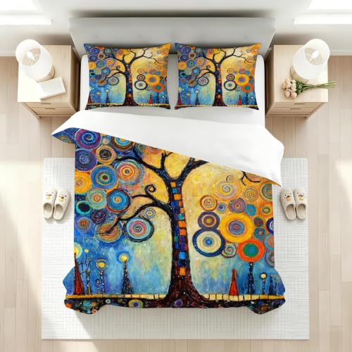 Parure de lit 160x200 microfibre motif arbre jaune avec fermeture éclair moderne - 3