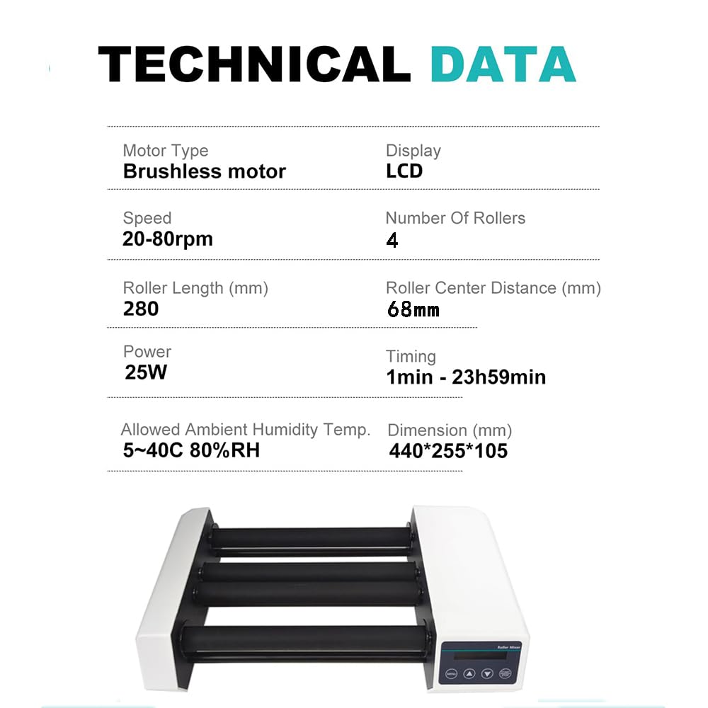 Mezclador De Rodillos para Frascos De Laboratorio, Agitador Digital Basculante De 4 Rodillos para Frascos De Reactivos, Velocidad Ajustable De 20 A 80 RPM, Modos De Temporización Y Continuo