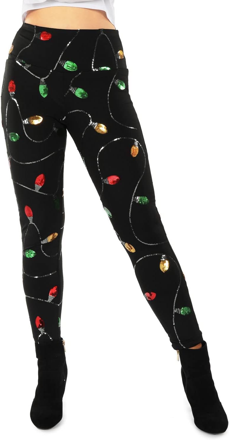 Tipsy Elves Shiny Sequin Leggings for Women for Holiday Outfits and Beyond
