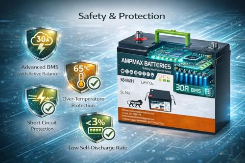 Image of LLP 12V 30Ah LiFePO4 Battery (384Wh) | Inbuilt 30A BMS with 2A Active Balancer | Lightweight Lithium Battery for Solar, Inverter, UPS & Backup
