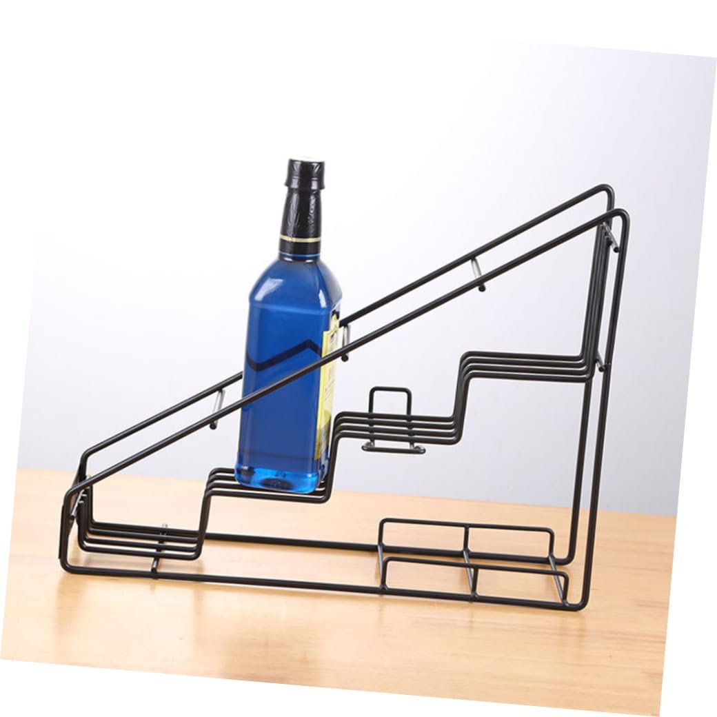 Organizador de Cocina y Cafetería en Hierro Negro, Estante para Botellas de Jarabe 3 Niveles Escalonados, Soporte Multiusos para Botellas y Condimentos en Espacios Reducidos