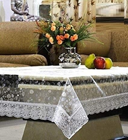 PVC Center Table Cover – 3D Bubble Design, Transparent, 2–4 Seater, 40 x 60 Inch, Silver Border Table Cover_06_Brown