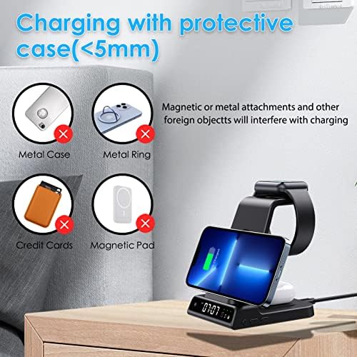 Wireless Charger for iPhone,Phelinta 3 in 1 Wireless Charging Station with Clock compatible with iPhone 14/13/12/Pro/Pro Max, Wireless Charging Station for iwatch 8/7/6/5/4/3 and Ear Pods Pro/3/2