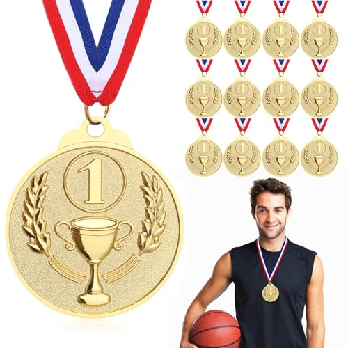 Hianjoo Medallas de Metal, Paquete de 12 Medalla de Ganador de Oro de Aleación de Zinc para Concursos Deportivos Futbol Baloncesto Tenis Fiesta Regalo Ortografía Abejas Medalla de Oro para Niños