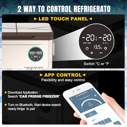 Image of YELLOW JACKET Portable Car Refrigerator 33 Quart, Portable Freezer Dual Zone Electric Cooler for Outdoor Camping Travel,12 /24V DC 110~240 Volt AC Refrigerator for Truck RV Home Office,-4℉-68℉