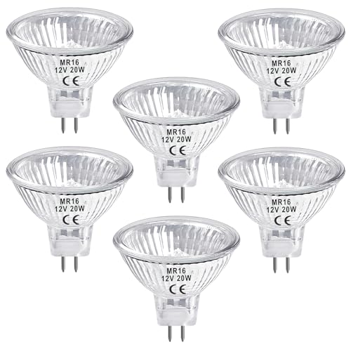 LedWekei Gu5.3 Halogen Bulbs,mr16 12v 20w Halogen Bulb,Dimmable 2700K Warm White Light Bulbs (6 Pack), Mr16 12v20w