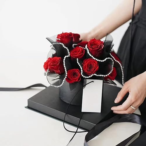 Miniatura 5 de BENECREAT Papel de malla de envoltura de flores negras, papel de embalaje de ramo de perlas, papel de embalaje arrugado translúcido para decoración