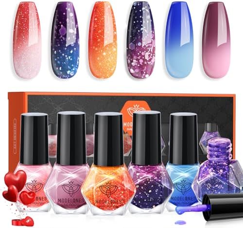 Amazon.com : modelones Color Changing Nail Polish Set, 6 Colors Pink ...
