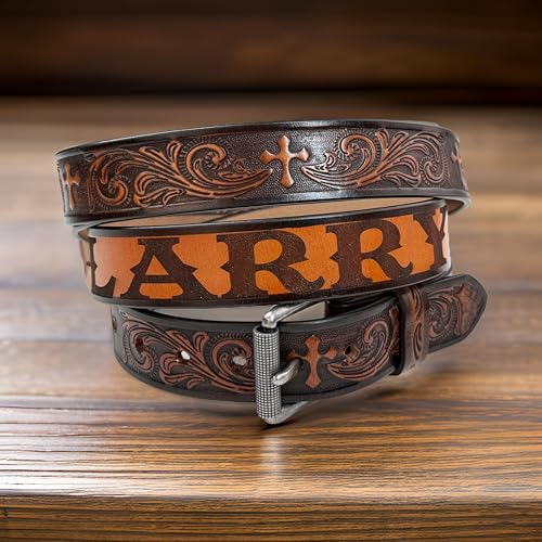 Personalized Name Western Cross Leather Belt for Men Handmade Religous Full Grain Cowboy Leather Belt 1.5” Wide4