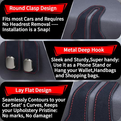RAOZBE Car Seat Headrest Hooks for Purses and Bags, 2 Pack Bag Purse Holder for Car With Double Metal Hooks, Car Purse Hanger, Headrest Back Seat Handbags Hook Cute Hanging Accessories, Black — view 4