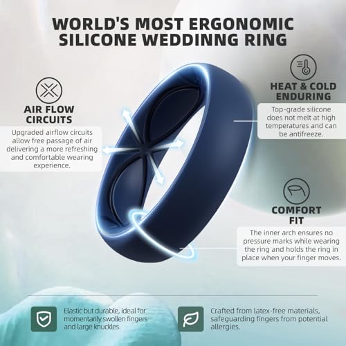 Image of Egnaro 4 /5 /8 Variety Multipack Ergonomic Breathable Bridal Rings Sets, 6mm Wide - 2mm Thick Rubber Wedding bands women, silicone Rings for her with Half Size