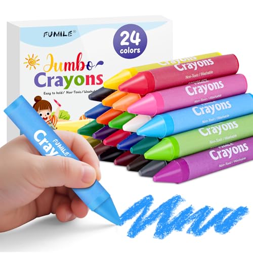 24 Colors Jumbo Crayons for Toddlers 1-3 Non-Toxic Washable Crayon for Kids Ages 4-8 Easy to Hold and Unbreakable Big Toddler Crayons for Toddler Coloring.Best Gift for Holiday Travel and Art