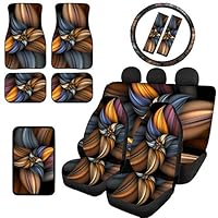 Chaqlin Cuscini Per Sedili Auto Motivo Girasole - Set 3 Pezzi Antiscivolo Con Tasca Portaoggetti, Fodere Auto Universali