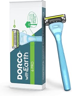 DORCO with Earth Razor with Pace 6 Pro Cartridges • Handle Made from Post Recycled Plastic • Premium Blades For Men and Women Body & Face Shaving • One Handle and 5 Cartridges