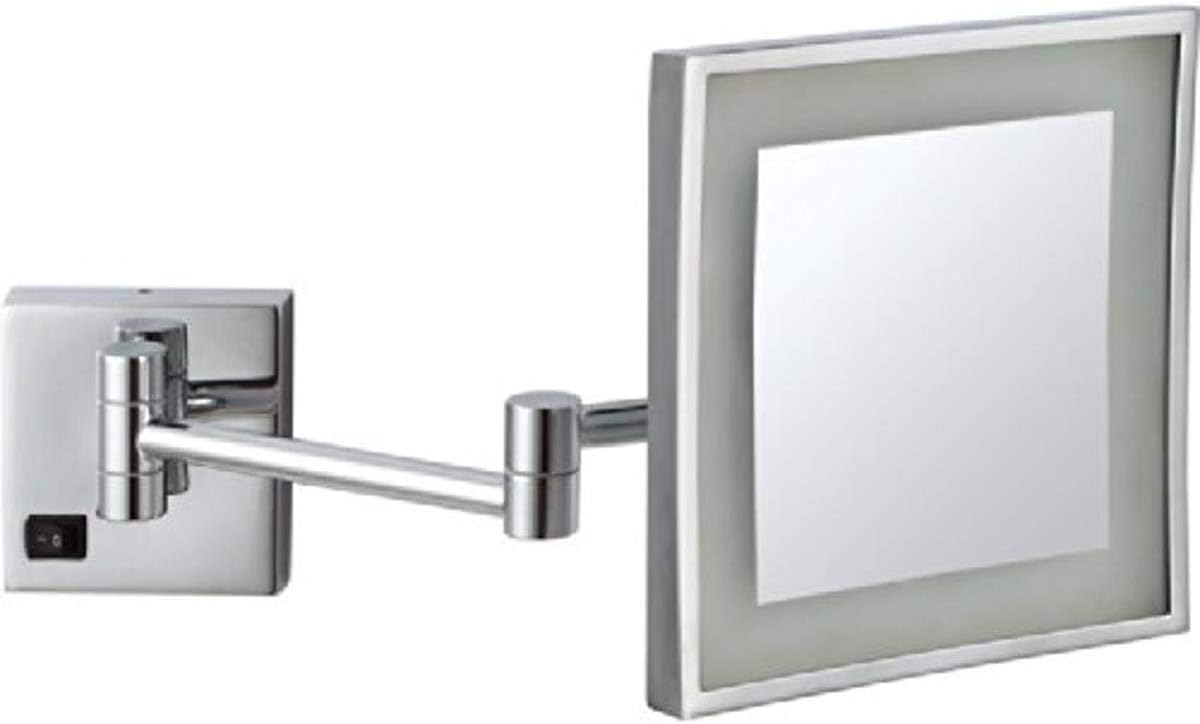 AR7701-CR-5x Glimmer Square Wall Mounted LED 5x Magnification Makeup Mirror, Chrome, 8 Inch