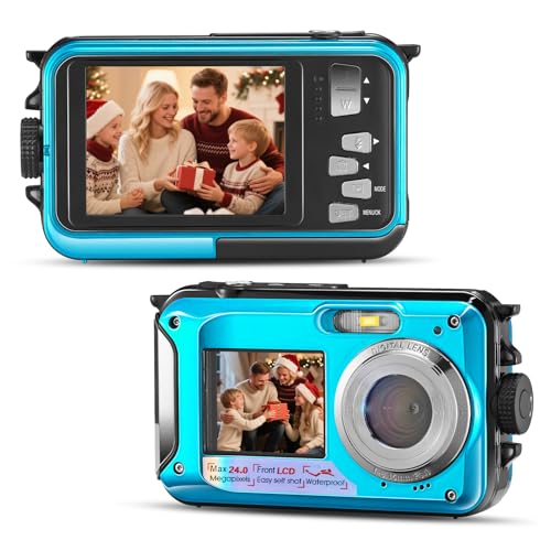 Caméra sous-marine, Full HD 2,7 K 24 MP étanche, appareil photo compact étanche 10 ft, zoom numérique 16x, appareil photo numérique anti-tremblement pour enfants, adolescents, débutants