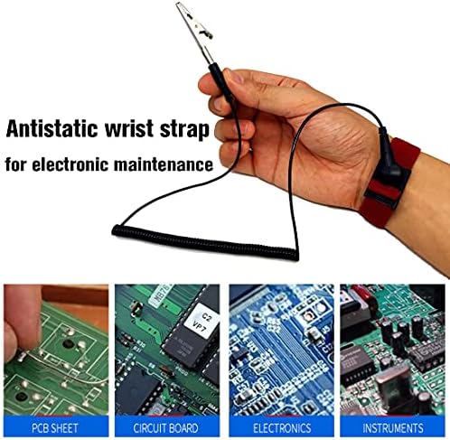Anti Static Wrist Strap, ESD Anti Shock Wristband Bracelet to Grounding Prevent Static Electricity, with Adjustable Coiled Cord Alligator Clip(180 cm/6 Feet)