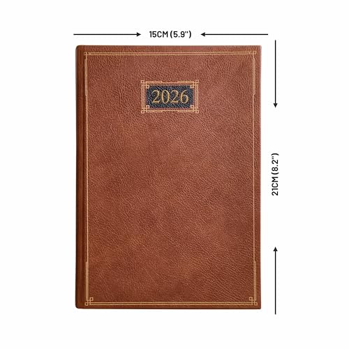 Image of Anupam Goth Diary 2026 with Dates, 2026 Daily Planner Full Page Per Day with Monthly Calendar, January to December 2026 Size A5 (21x14cm) 365 Days Canvas Textured PU Cover 80GSM Tan