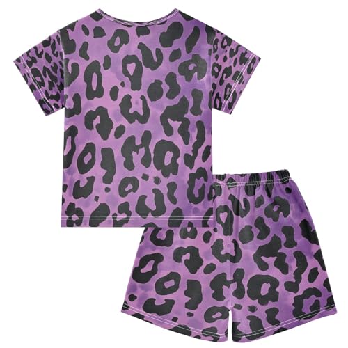 ALAZA Leopard Print Black Color Pajamas Set Short Sleeve Cotton Sleepwear Summer Pjs 2 Piece 5-14Y2