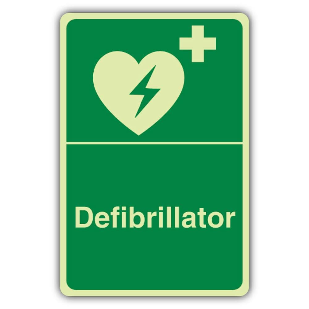 V Safety Photoluminescent Defibrillator Safety Sign - 300 x 450 mm - 1.2mm Rigid Plastic - Triple Glow