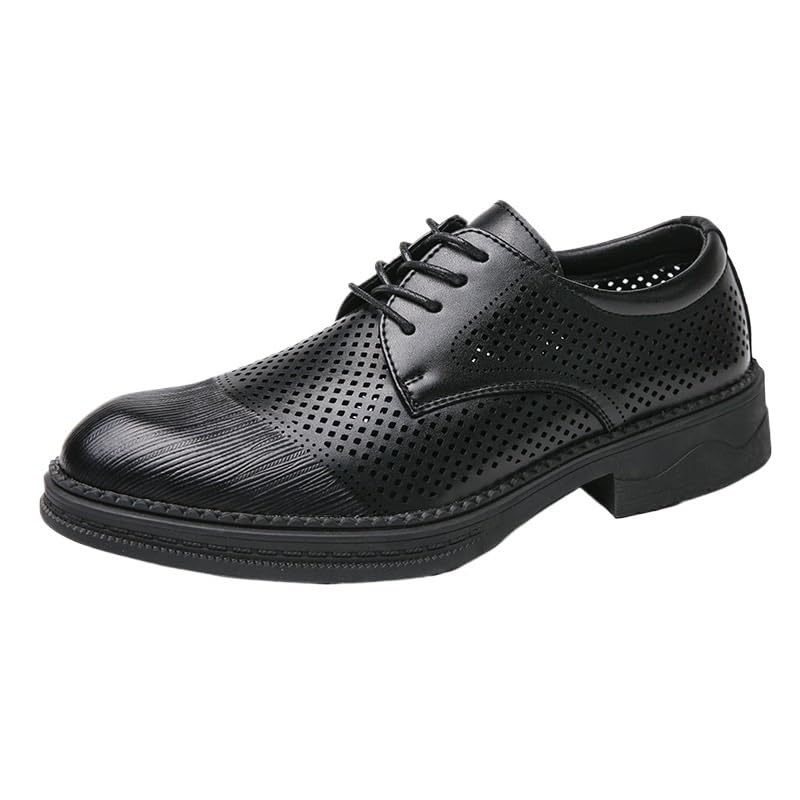 Men's Business Formal Dress Oxford Shoes Genuine Leather Lace-Up Round Toe Rubber Sole Heel Wedding Prom - Main Image