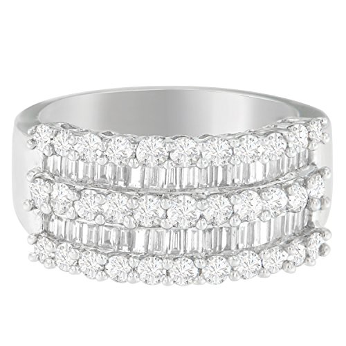 Original Classics 14K White Gold Round and Baguette Cut Diamond Ring (2.00 Cttw, H-I Color, SI2-I1 Clarity) - Size 6-1/4