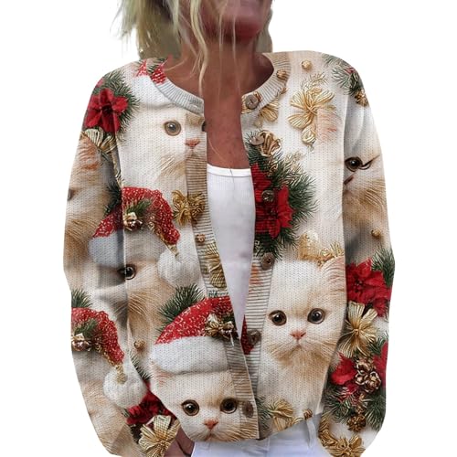 Womens Christmas Casual Lightweight Long Sleeve Open Front Cardigan Sweaters