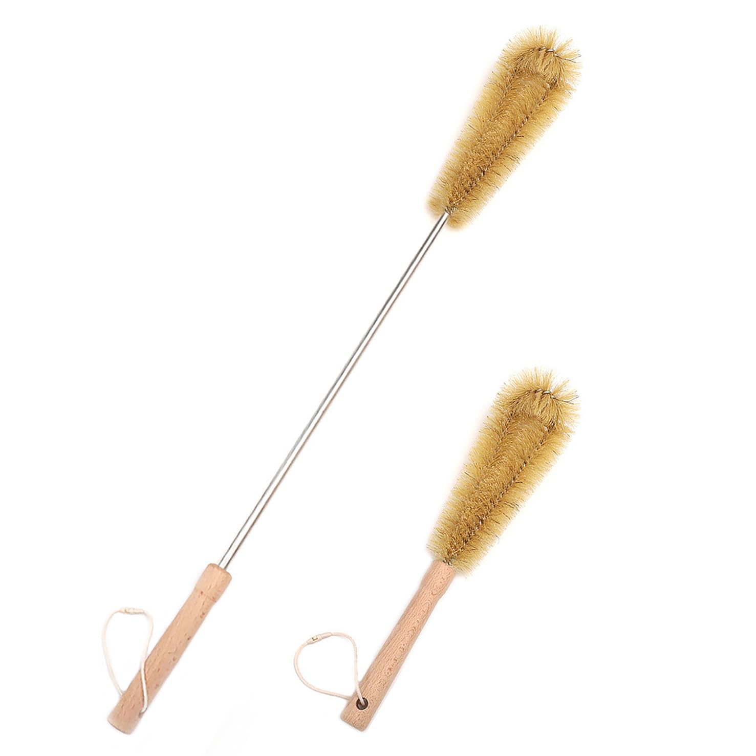 UPTALY 1 pcs 61cm/24'' Extra Long Bottle Brush, 1 pcs 31cm/12'' Elbow Kitchen Brush, Wood Handle, Bendable Bristle Brush, with 9 mm Stainless Steel Pole, for Big Vessels, Water Jag, Cup, Jar