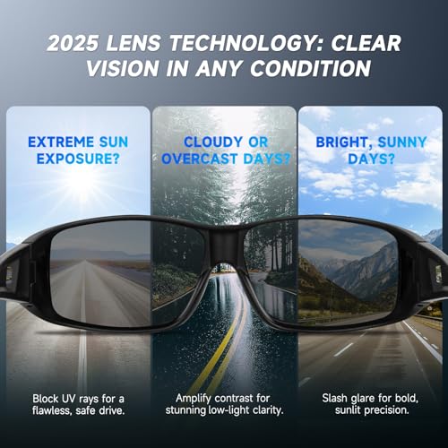 Image of Night Vision Driving Glasses Fit Over Eyeglasses for Men Women, Anti-Glare Polarized Nighttime Glasses Yellow Lens