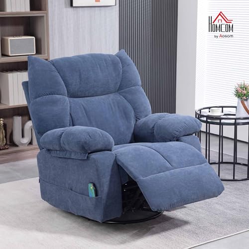 HOMCOM Relaxsessel Massagesessel Fernsehsessel mit Liegefunktion, Wärmefunktion, Schaukelfunktion, Drehbar TV Sessel mit Fußteil, Seitentasche Fernbedienung für Wohnzimmer, Blau – Bild 3