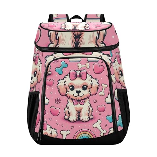 Pink Bow Dog Bone Rainbow Cooler Backpack Cooler Insulated Leak Proof Lunch Backpack 36 Cans Waterproof Soft for Men Women Picnic Hiking Camping Beach