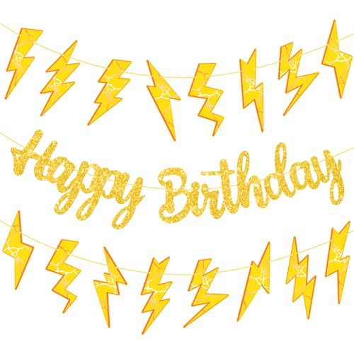 Lightning Birthday Banners Flash Weather Birthday Party Decorations 3PCS Yellow Lightning Bolt Party Banners Flash Decor for Thunder Party Supplies