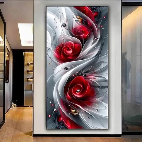 Peinture Diamant Adulte XXL Anti-Stress : Kit Complet Rose Rouge Carré pour Décorer