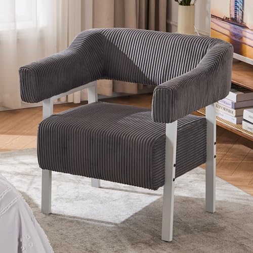 Mistpeople Corduroy Barrel Accent Chair, Modern Upholstered Armchair with Metal