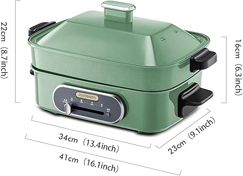 Miniatura 6 de Joydeem Olla eléctrica 3 en 1, olla Shabu Shabu multiusos con sartén para parrilla y vaporera, revestimiento de aceite de cerámica antiadherente,
