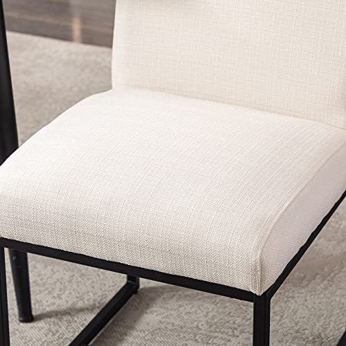 Vescasa Linen Upholstered Dining Chairs Set Of 6, Mid Century Modern Padded Chair With Black Metal Frame For Restaurant, Dining Room, Kitchen, Cream #TOP3