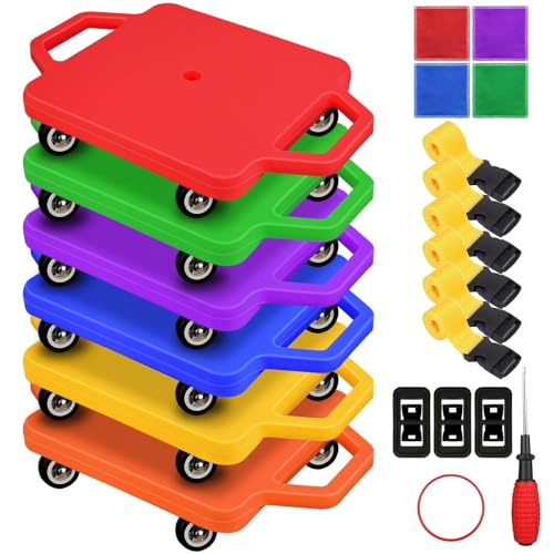 6 patinetes deportivos con asas, patinete sentado para niños, gimnasio, actividades en interiores y exteriores, equipado con varios accesorios de patineta (6 colores)