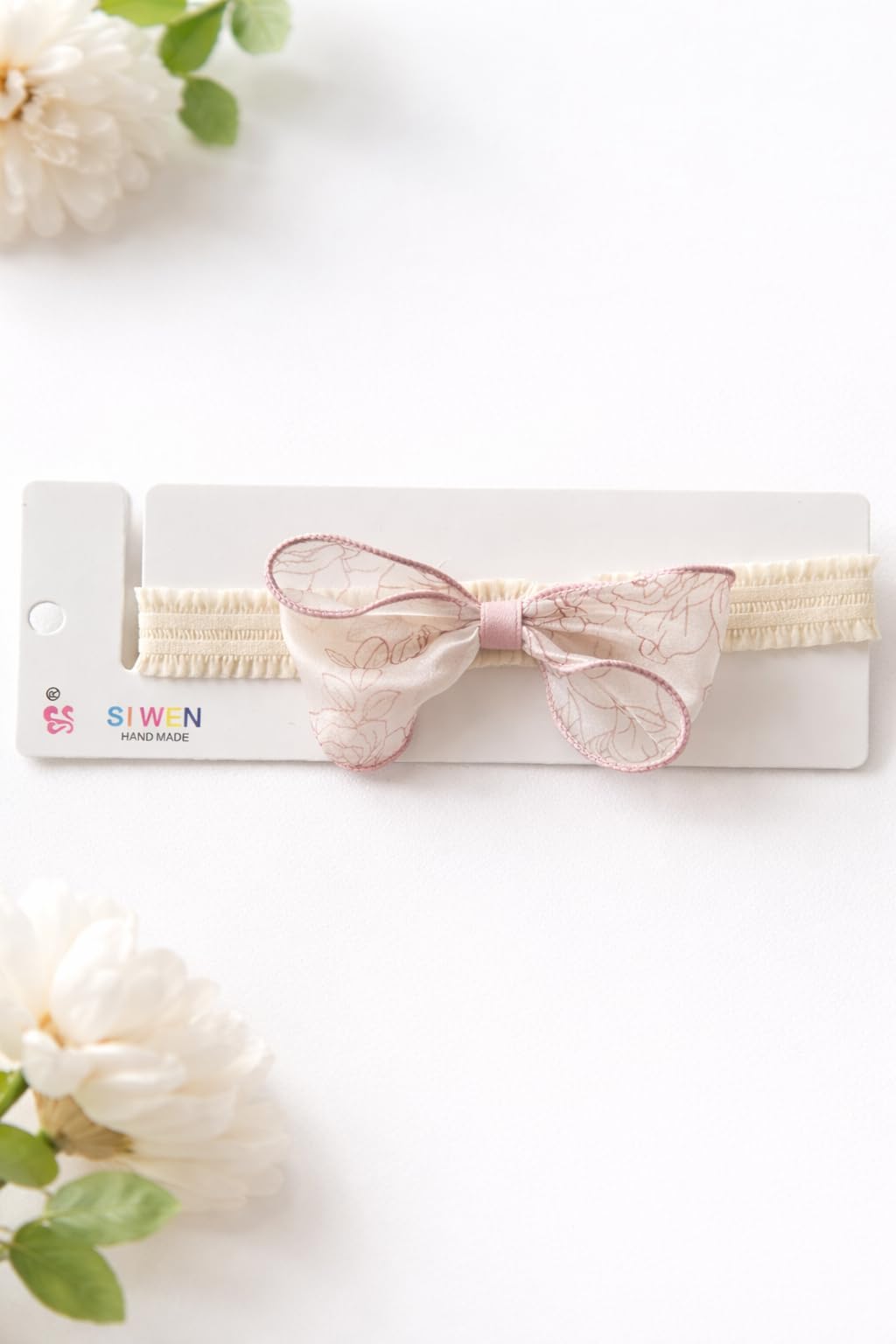 Soft cotton everyday baby headband rose print organza bow Fawn-image-40