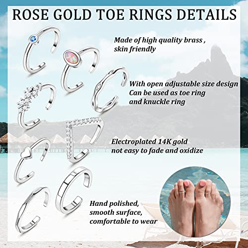 Mjust 14K Gold Plated Toe Rings For Women Thin Adjustable Toe Rings Set Cz Heart Open Toe Rings Beach Foot Jewelry For Summer (Silver-1) #TOP2