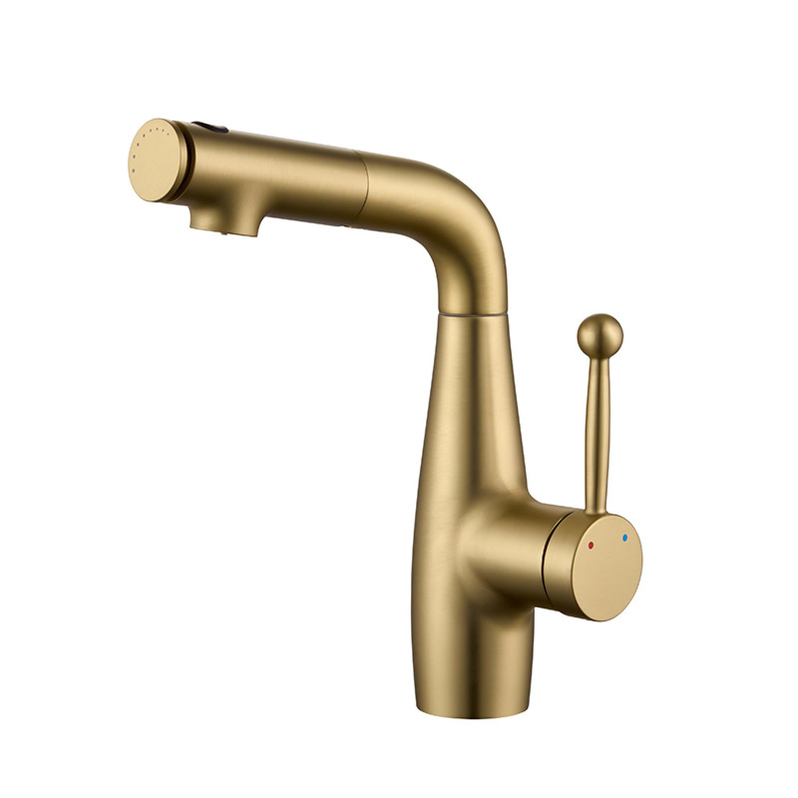 Fanjubei String Gold Bathroom Lift-Pull Basin Faucet With Brushed Gold