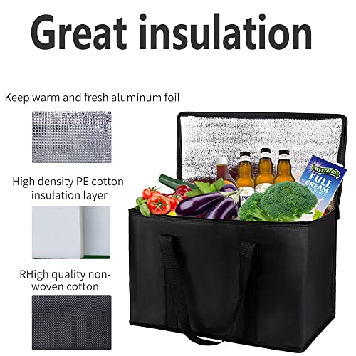Musbus 2-Pack, Xl-Large Insulated Grocery Shopping Bags, Black, Reusable Bag,Thermal Zipper,Collapsible,Tote,Cooler,Food Transport Hot And Cold,Camping,Recycled Material Delivery Groceries thumb #4