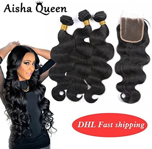 Aisha Queen Three Part Body Wave Brazilian Virgin Human Hair 3 Bundles with 4"x4" Lace Closure 161618+16