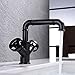 KunMai Industrial Pipe Single Hole Two Handles Bathroom Sink Faucet Double Handles Solid Brass in Matte Black