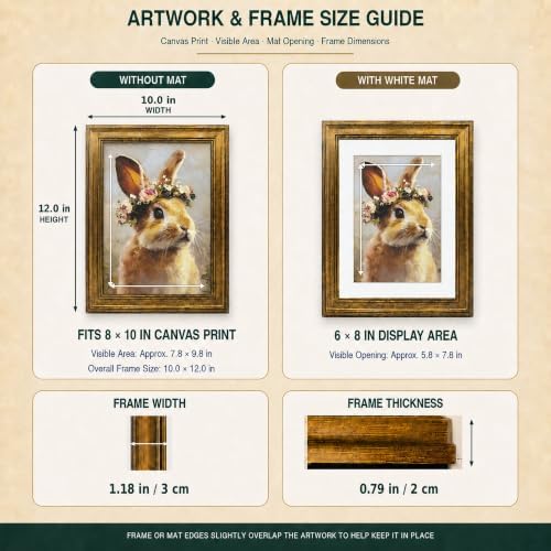 RunRRIn Wildflower Rabbit Wall Art, Vintage Gold Framed Canvas Print, 8x10 - 3