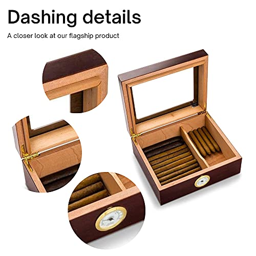 Personalized Humidor Cigar Wooden Box (2 Lines Design) - Case Storage for 50 Cigars and With Humidifier, Engraved with Monogram - Birthday and Christmas Gift for Him, Dad, Boyfriend, Grandpa - Image 3