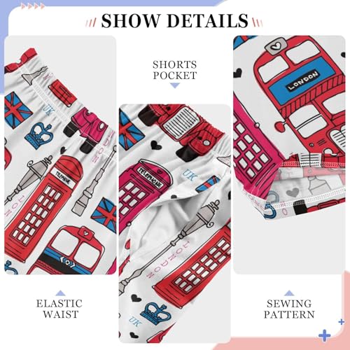 British Bus Boys Long Pants Soft Trousers Elastic Waist Kids Lounge Bottoms with Pockets S-XL4