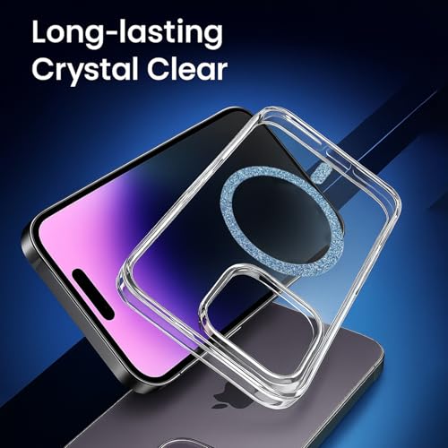 Image of AIBEX Back Cover Case Compatible with iPhone 14 Pro Max | Glitter Ring Cute Shiny Colorful Bling Case (Compatible with Magsafe) | Transparent PC+TPU Glossy Shiny Cover for Girls & Women - Blue