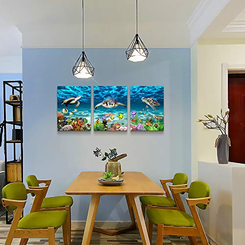 MHARTK66 Ocean Turtle Canvas Wall Art for Living Room Blue Sea Underwater Landscape Modern Artwork Bathroom Pictures Bedroom Wall Decor - Image 4